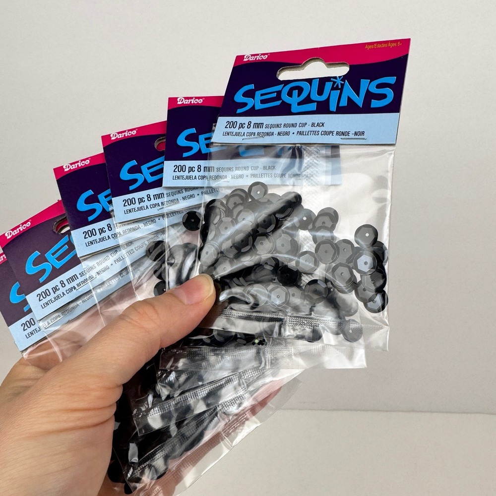 Darice‎ Black Sequins Round Cup 200 pc each 8mm 6 Packs Art Crafting Supply